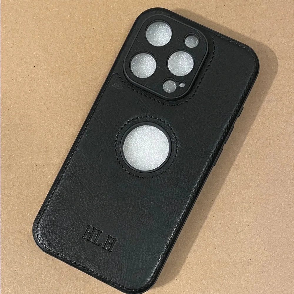 iPhone 15 Pro Black Vegan Leather Apple Cutout Phone Case